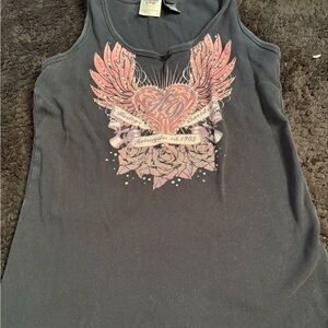 Harley-Davidson Women’s Black Tank with Pink Winged Heart Graphic size L